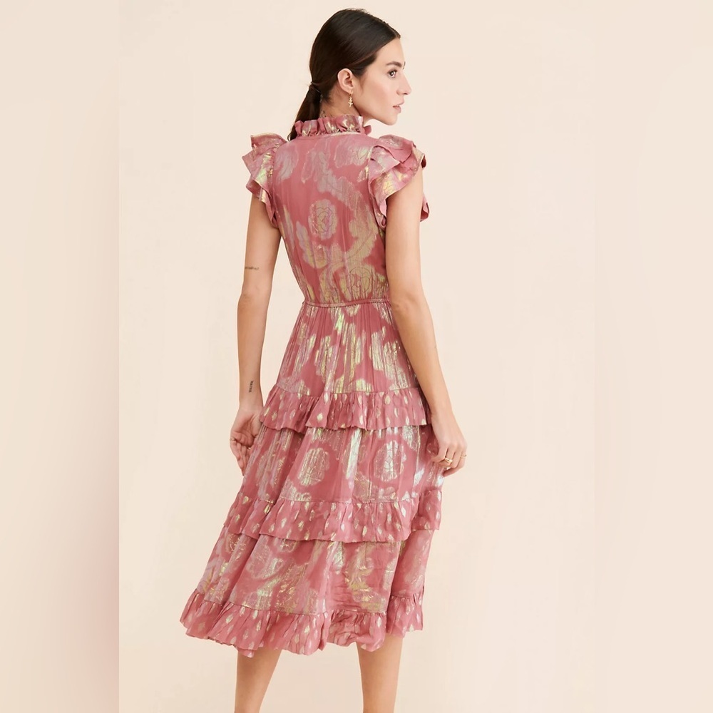 🔆 Anthropology, Ollari Pink Orchid Midi Dress - Size XS - Picture 2 of 7